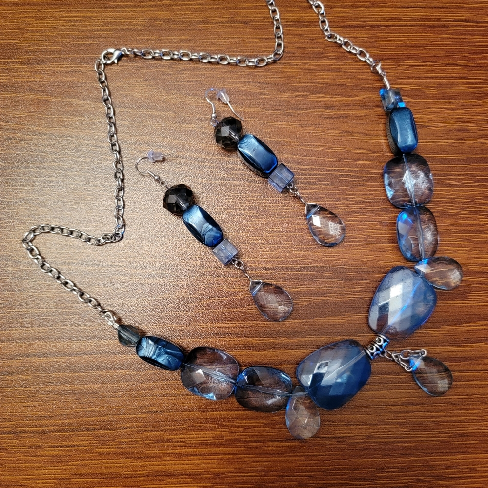 Blue Necklace and Earrings